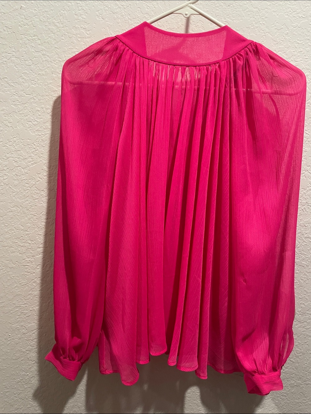 Zara Hot Pink Sheer Pleated Long-Sleeve Blouse